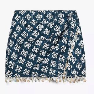 Zara Blue White Print Beaded Shell Trim Skort Size Medium NWT M